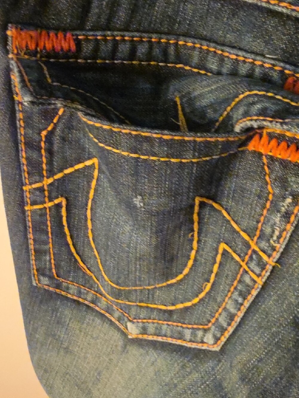 True Religion Dark Blue Denim Jean Shorts with Contrast Stitching - Picture 8 of 11